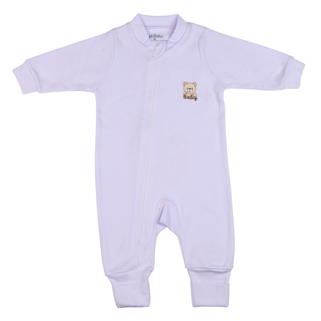 Macacão Longo Zíper Reversível Sued Bordado Urso Bumbum - Imagem 2