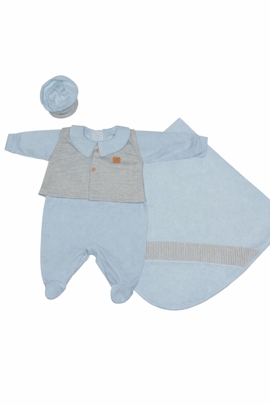 Saída Maternidade Macacão+Colete+Boné+Manta Em Malha