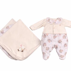 Saída Maternidade Macacão+Casaco+Manta Dupla Bordada Suedine Penteado