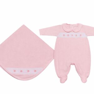 Saída Maternidade Estilinho – Macacão Bordado Joaninha + Manta em Suedine Penteado